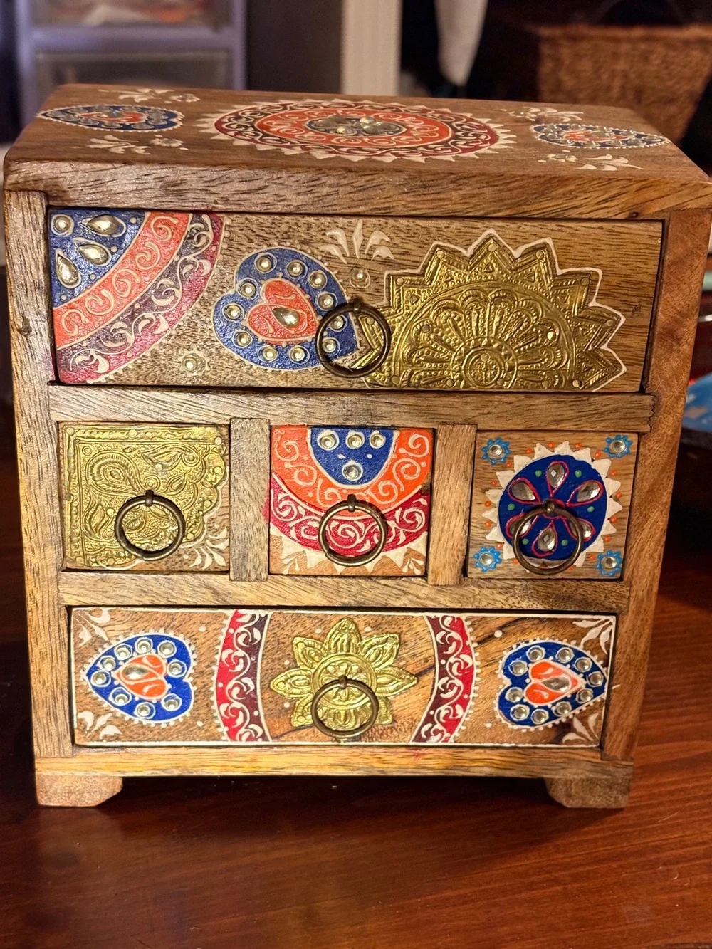 Unique, free-spirited, boho, vintage feel decor, storage box.